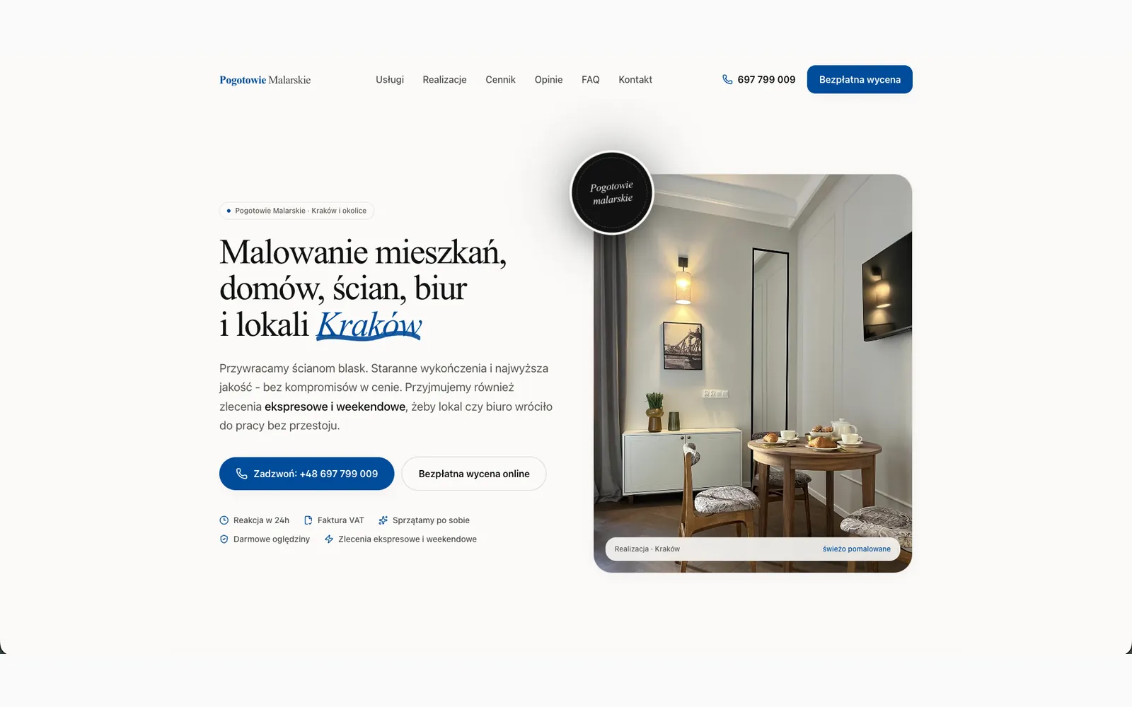 Realizacja Gekos: Pogotowie Malarskie - Malowanie mieszkań i biur (2026)